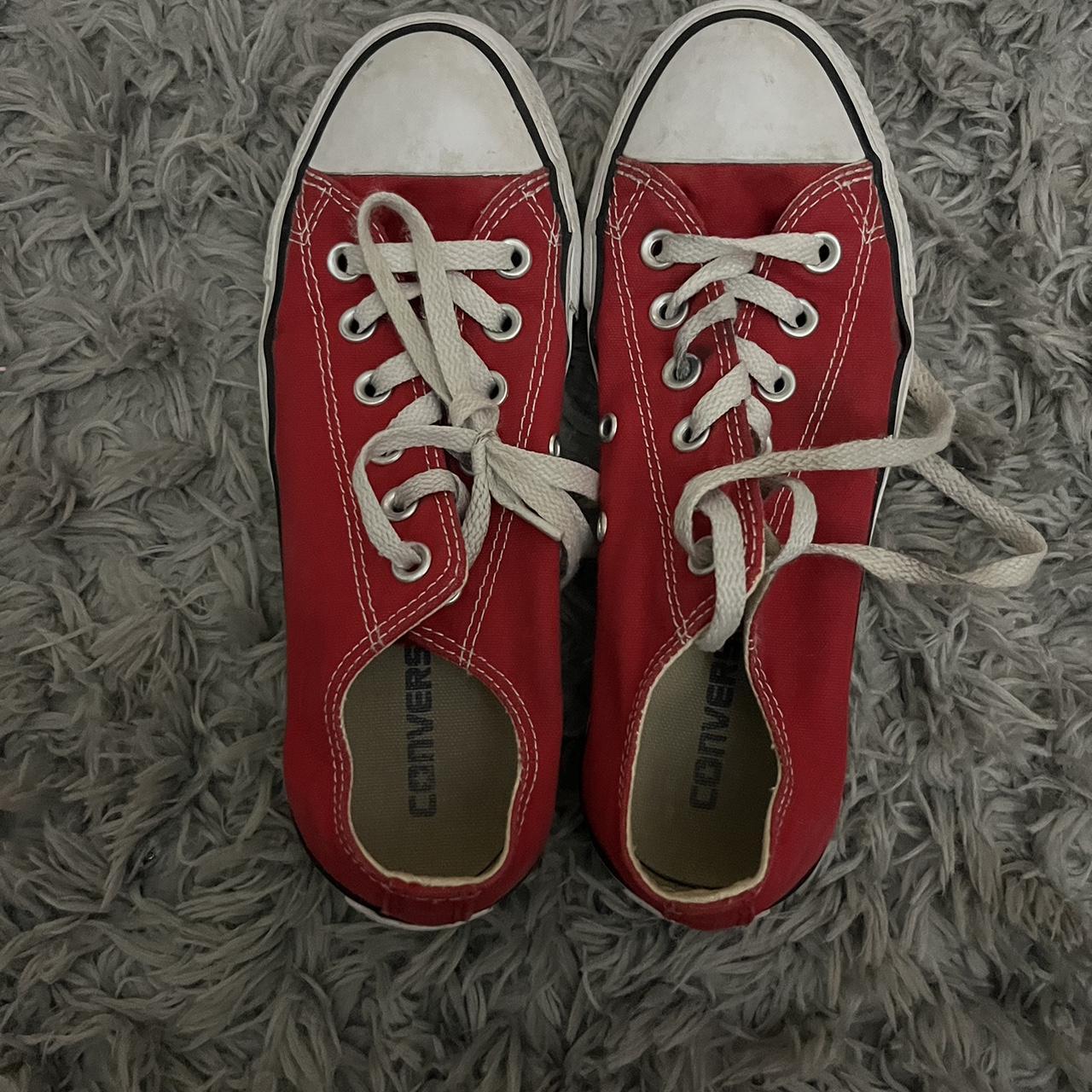 Red converse . Can change laces and wash them... - Depop