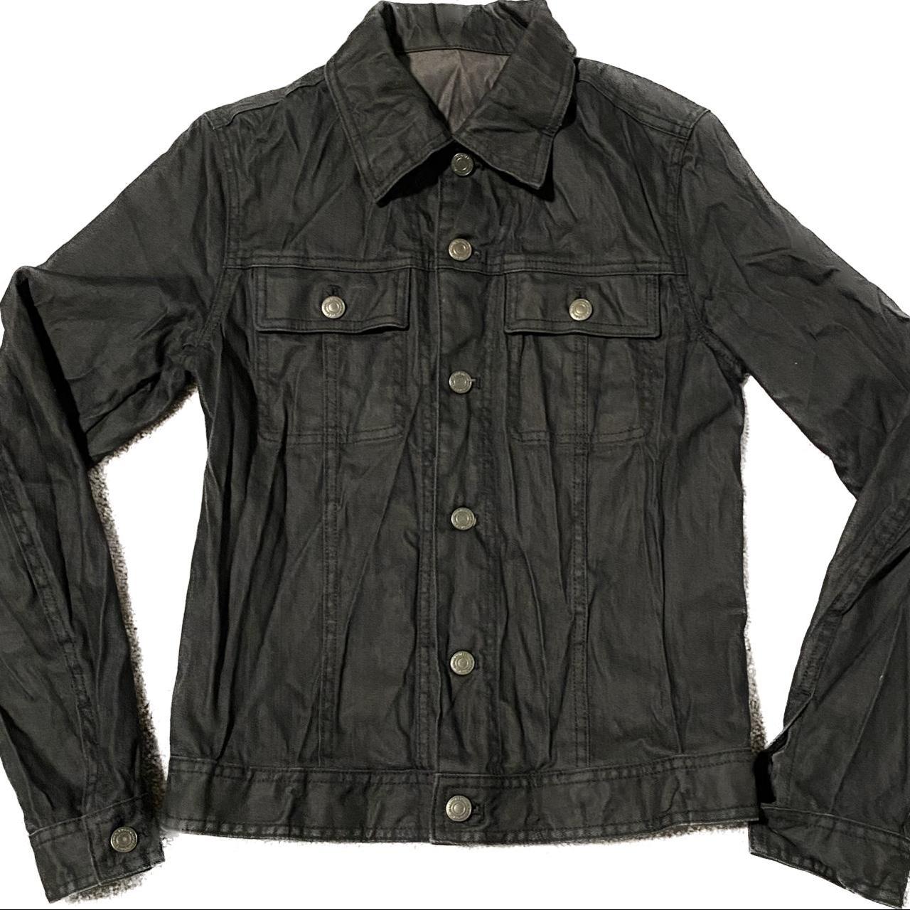shellac wrinkled denim jacket fits womens xs/s i’d... - Depop