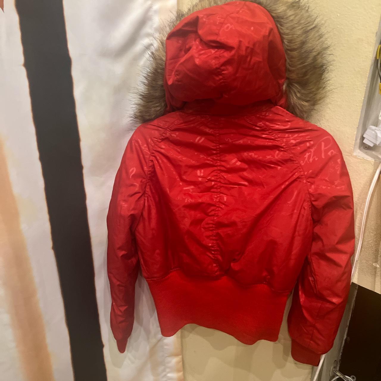 Red puffer south pole zip up jacket worn a couple of... - Depop