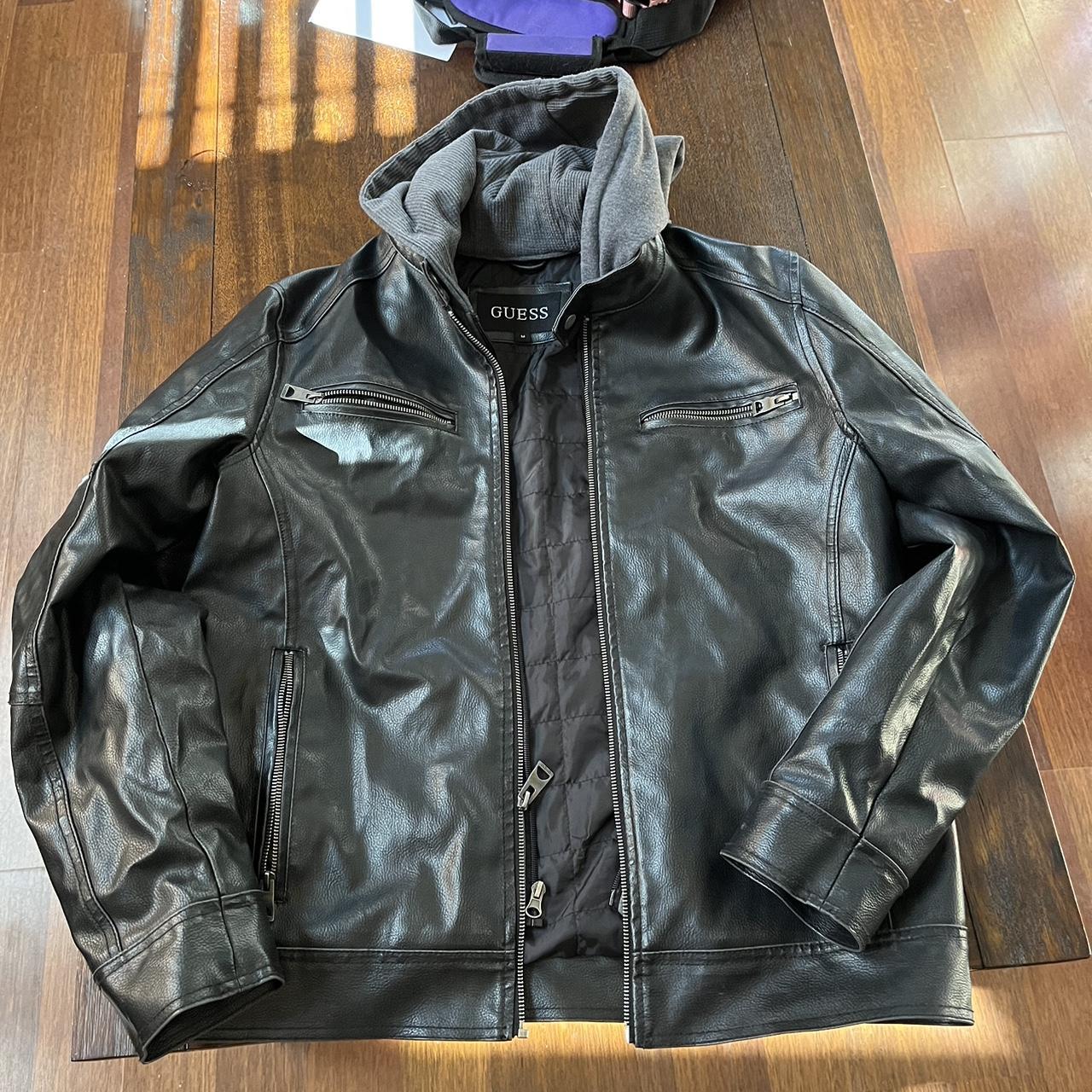 Guess black jacket with hood - Depop