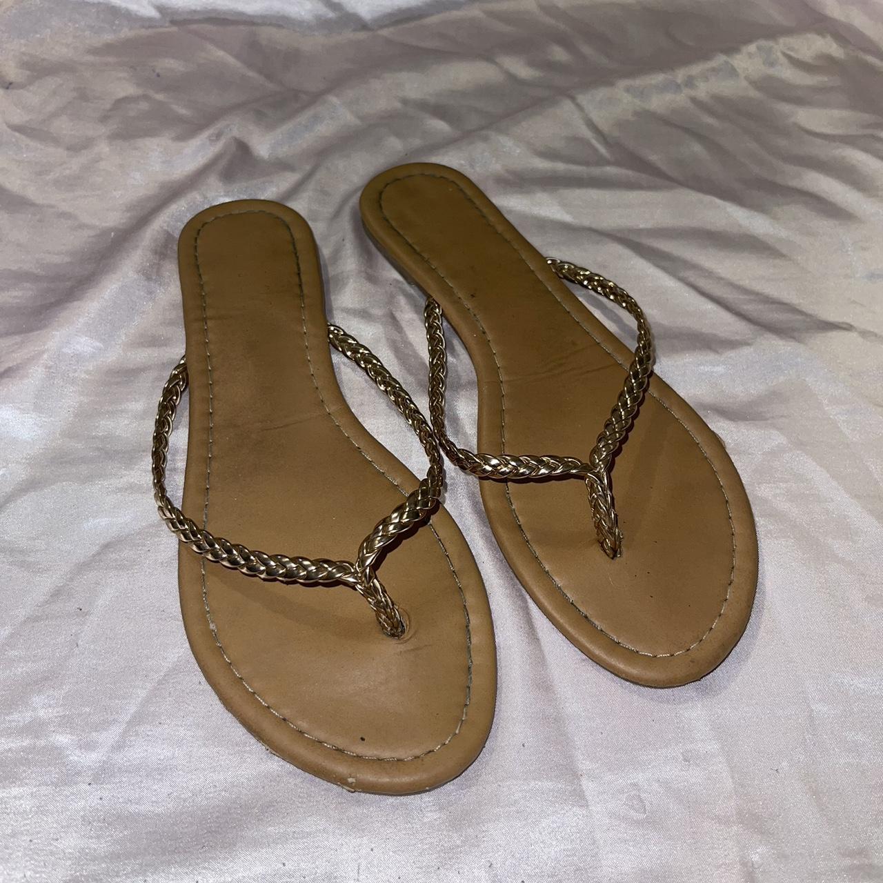 Rose Gold Strap Flip Flops - Depop