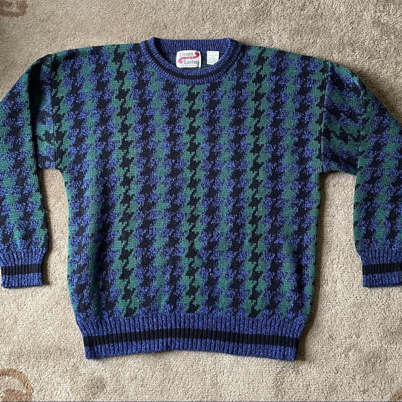 80s retro blue and green sweater Size: L #vintage... - Depop