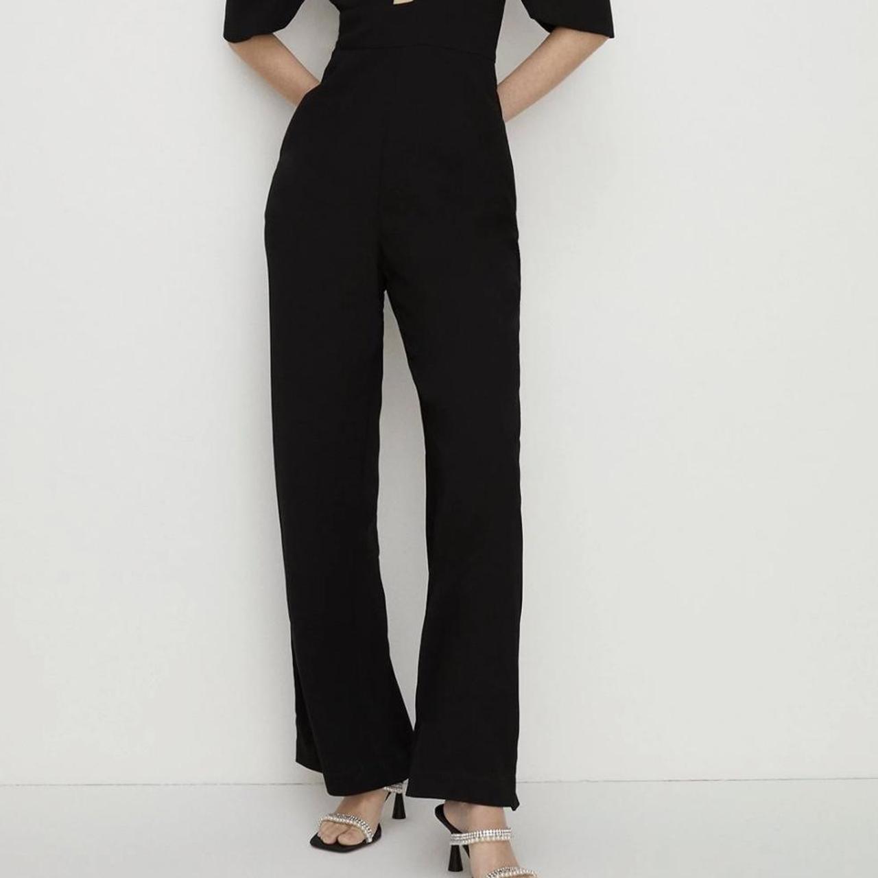 Oasis Twist Front Bardot Crepe Jumpsuit Black Depop