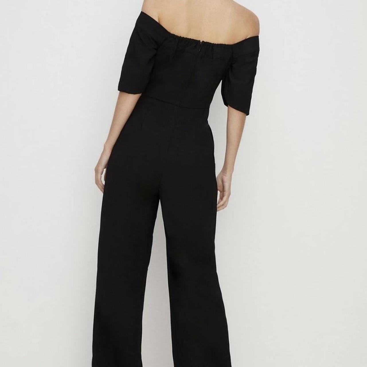 Oasis Twist Front Bardot Crepe Jumpsuit Black Depop