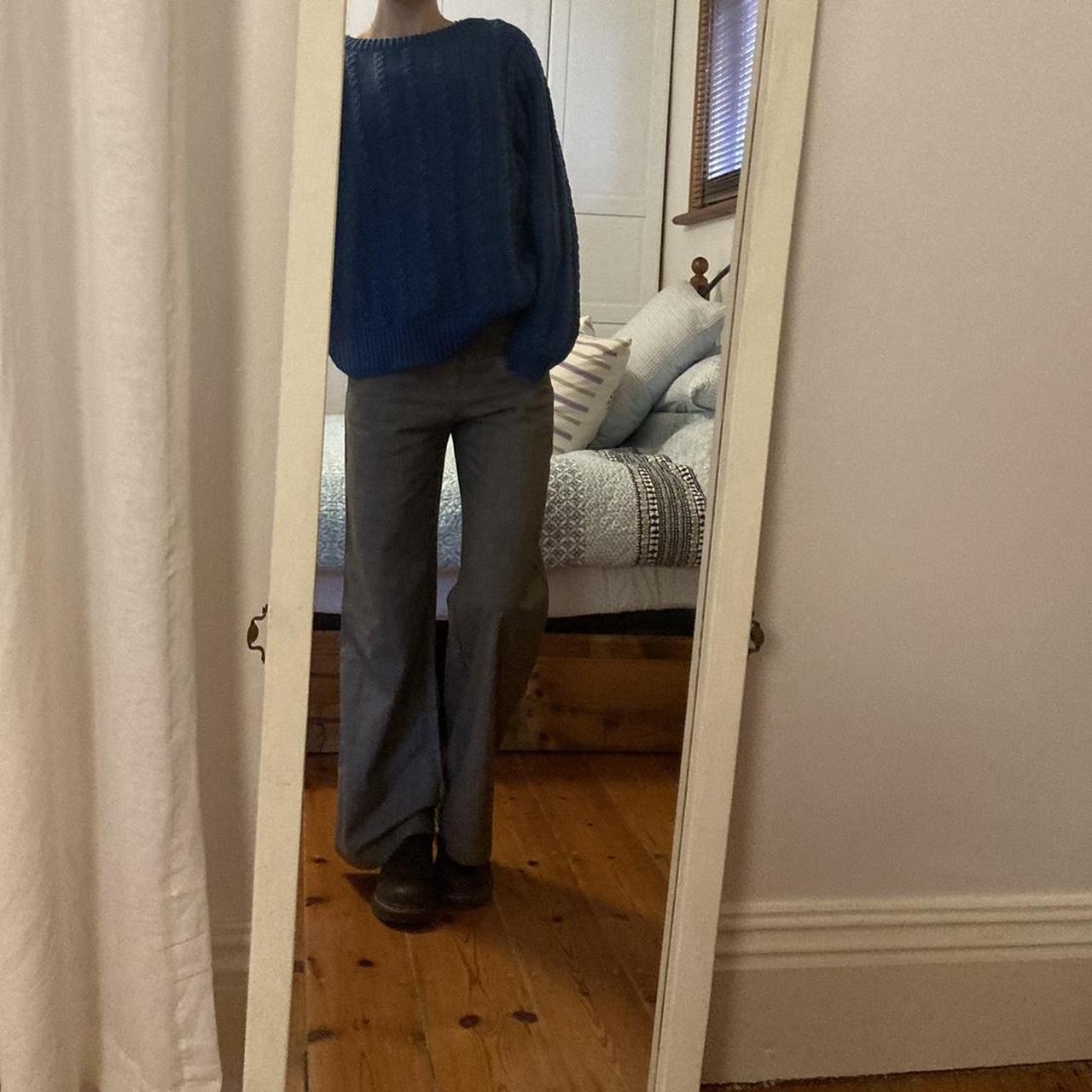 Retro vintage dark navy blue knit wool jumper... - Depop