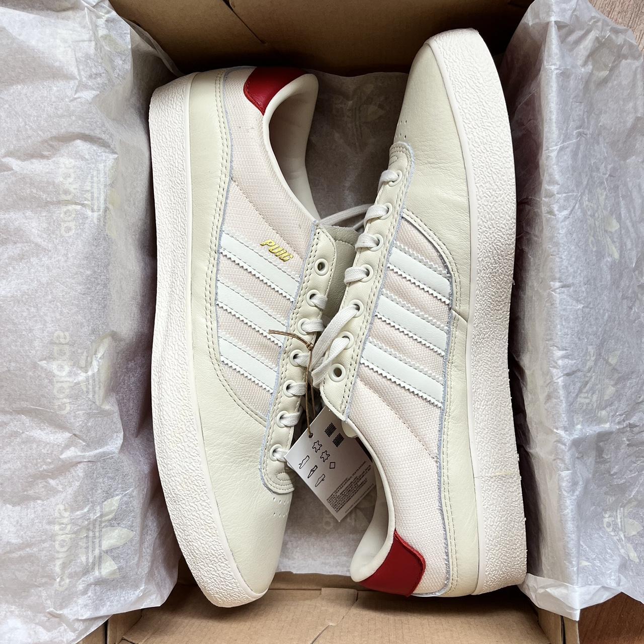 Adidas Puig Indoor White/Scarlett Uk 10.5 - Depop