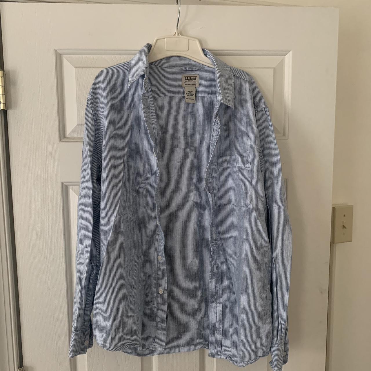 L.L.Bean Men's White and Blue Shirt | Depop