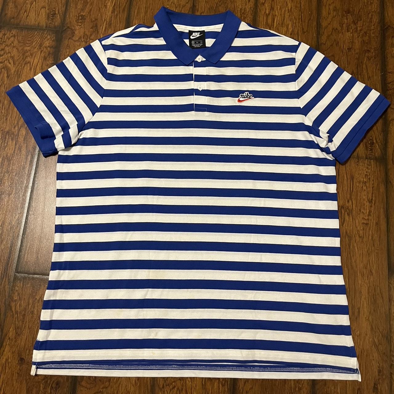 Nike blue/ white striped polo shirt Size: 2XL... - Depop