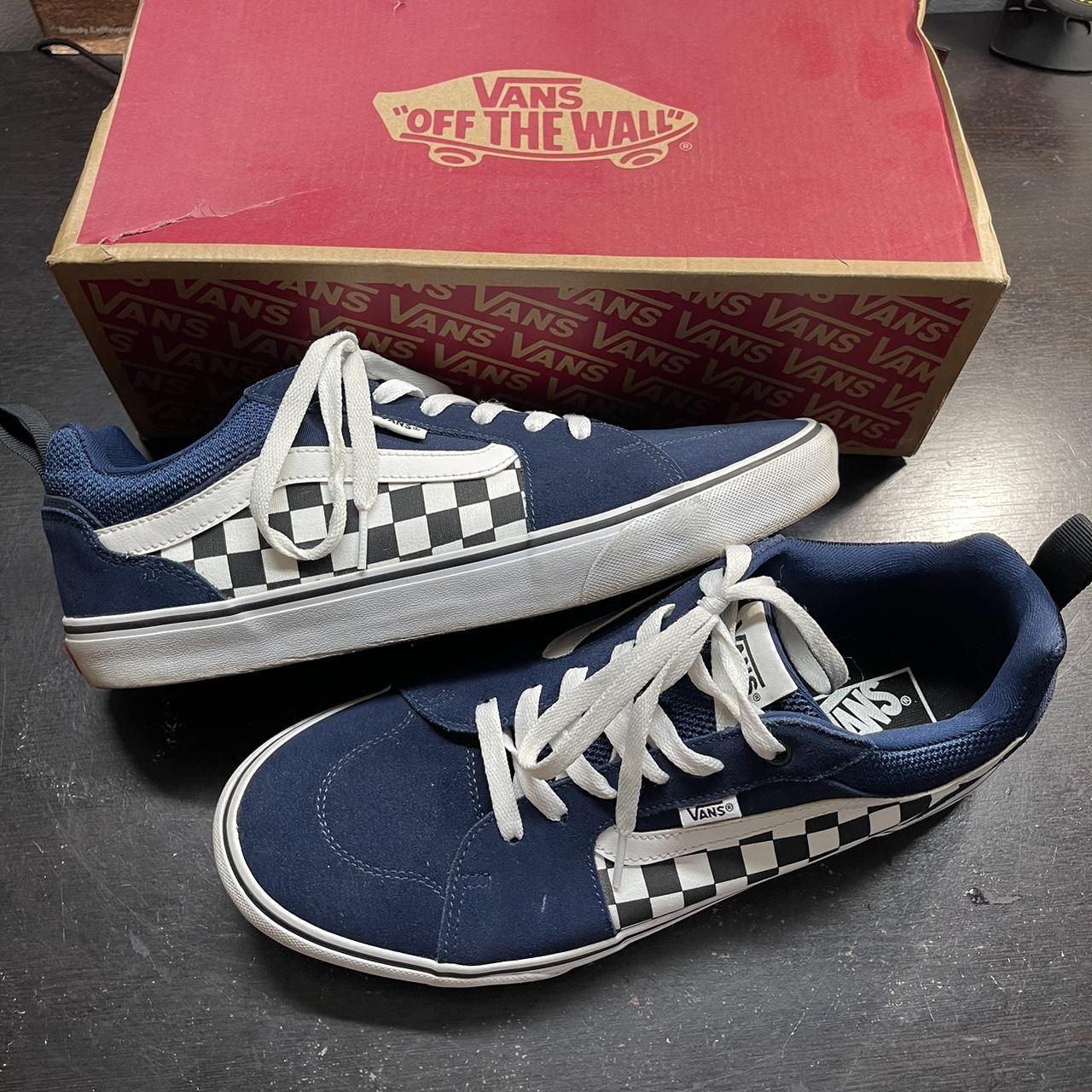 Vans Fillmore navy checkered Size: 12 Condition:... - Depop