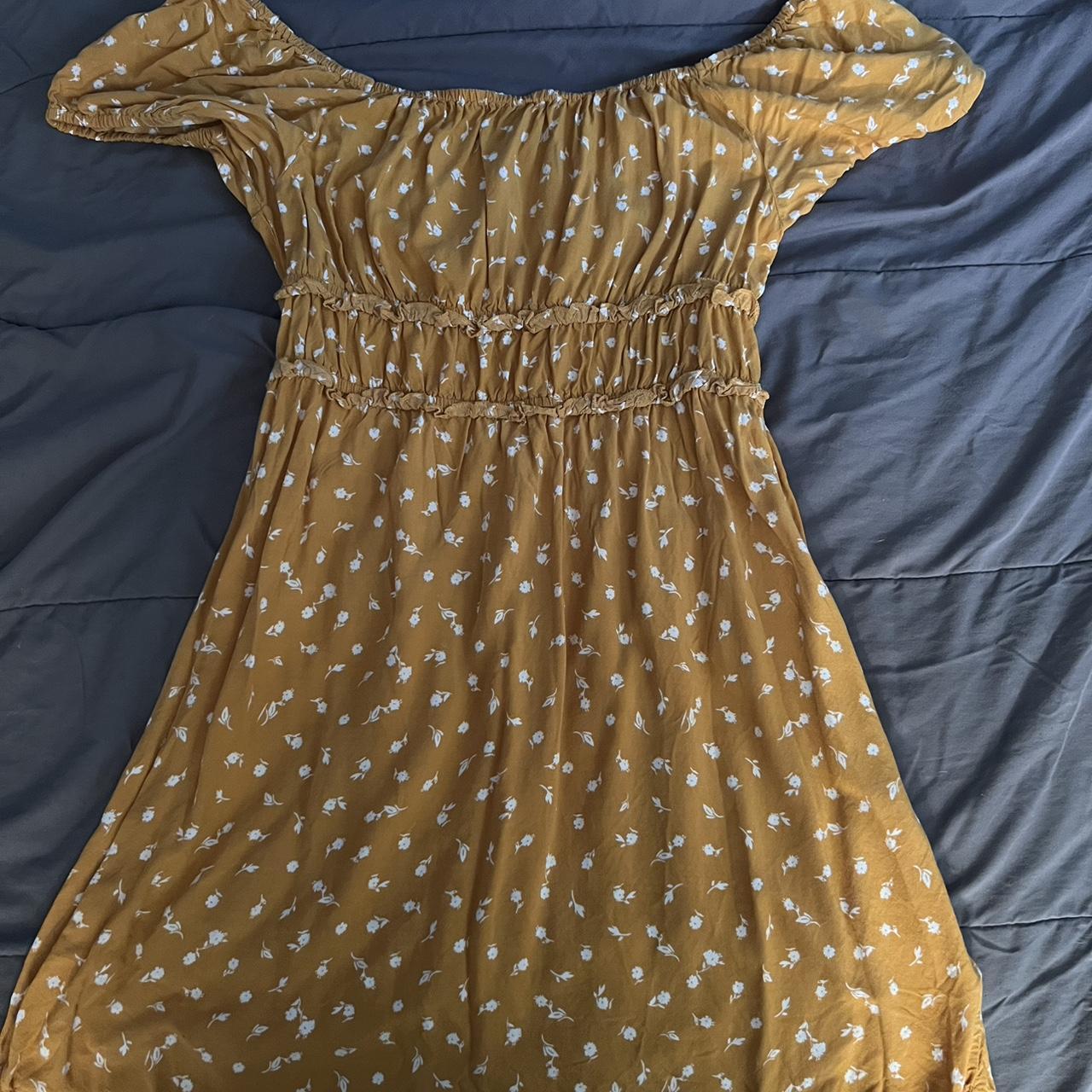 Mustard yellow summer dress Size M Scrunched waist... Depop