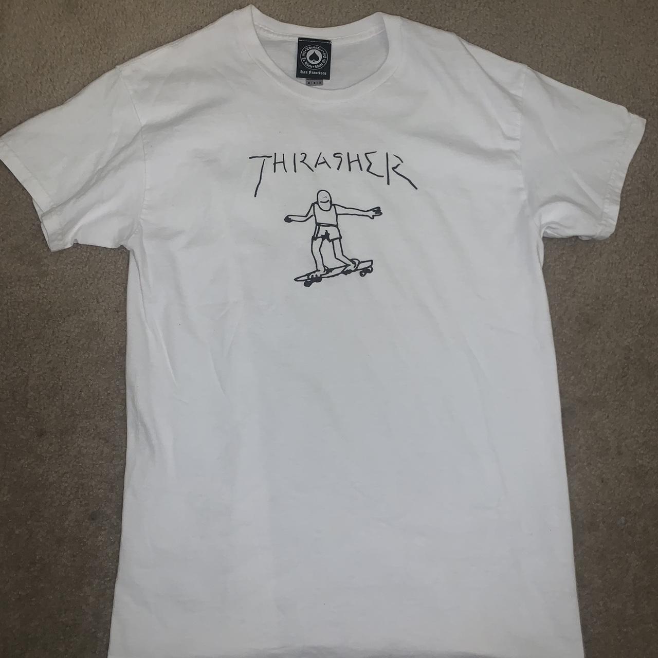 Thrasher Men's White and Black T-shirt | Depop