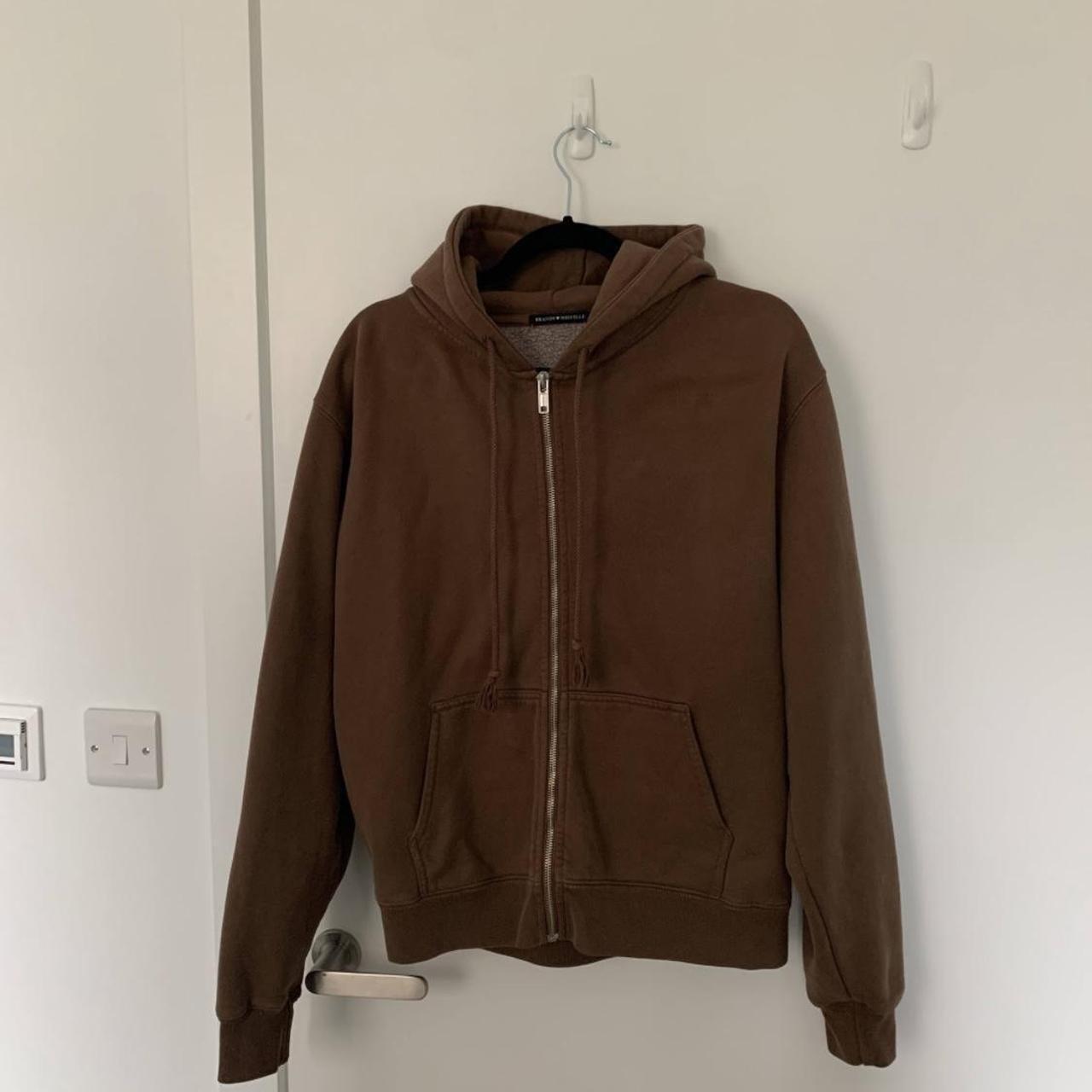 Brandy Melville Brown Zip Up Carla Hoodie Super... Depop
