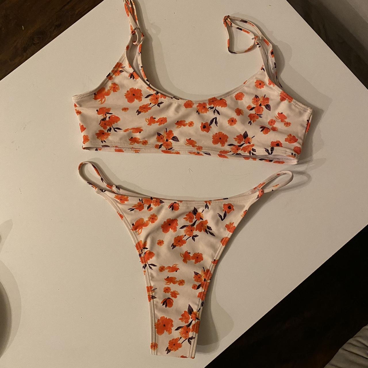 Orange floral bikini Really pretty design and... Depop