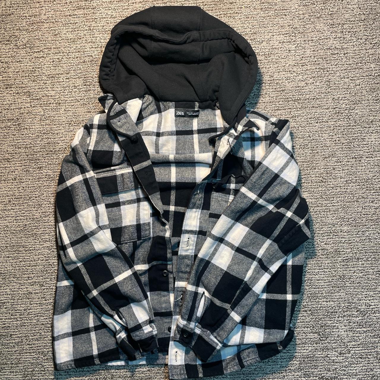 Men’s Zara flannel hoodie size large brand new 70... Depop