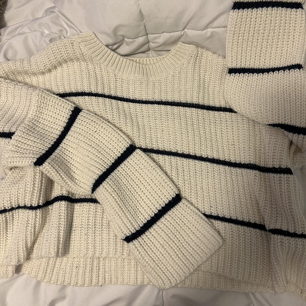 White & Navy Striped Sweater •only Worn A Couple - Depop