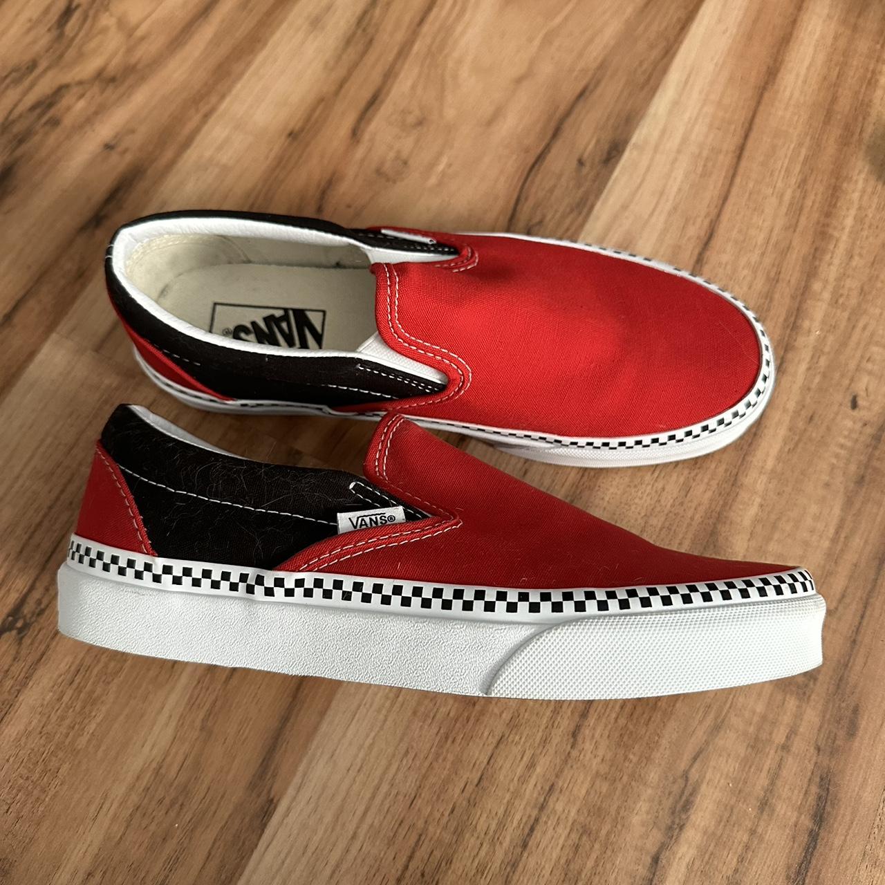 Red and Black slip on Vans! Super cute shoes, only... Depop