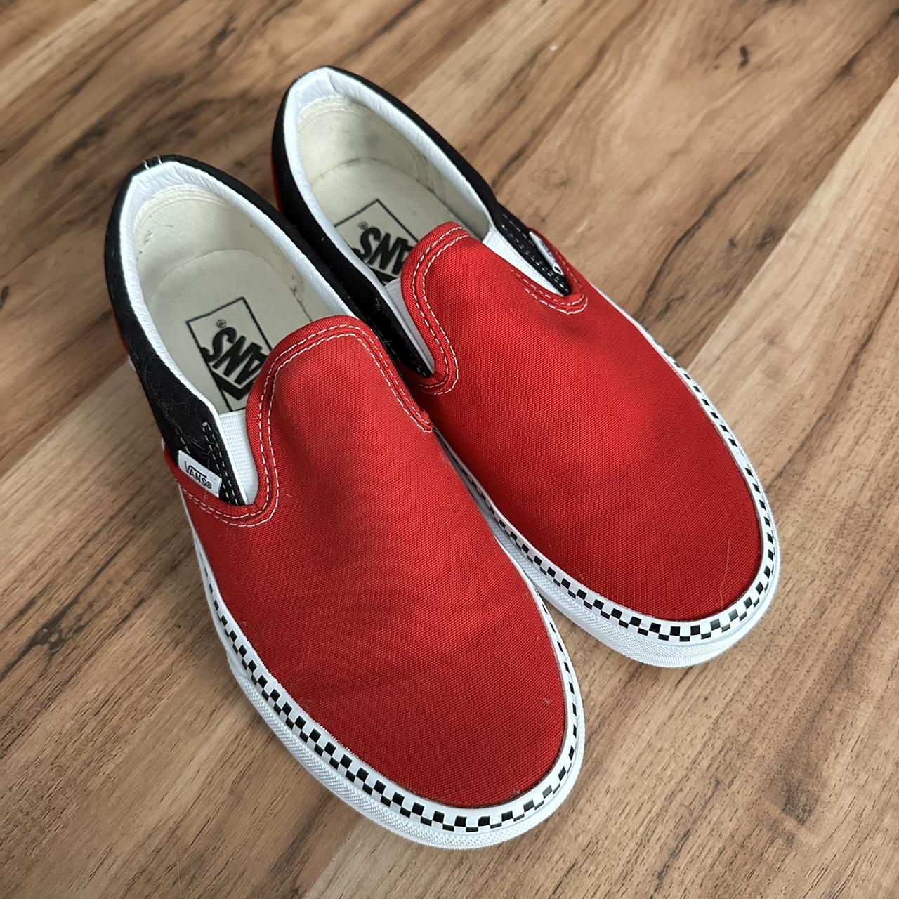 Red and Black slip on Vans! Super cute shoes, only... Depop