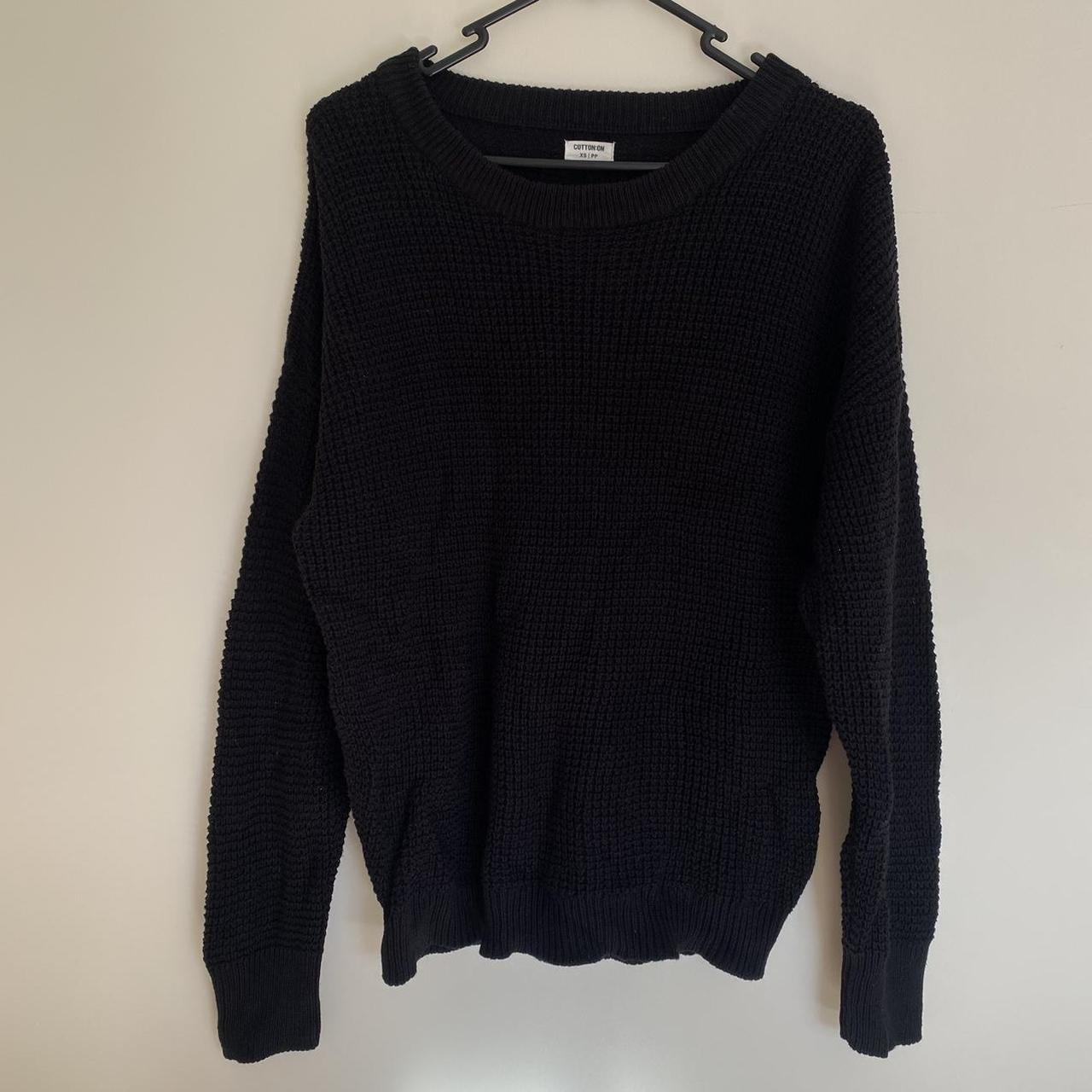 Black Oversized Waffle Knit Sweater - Depop