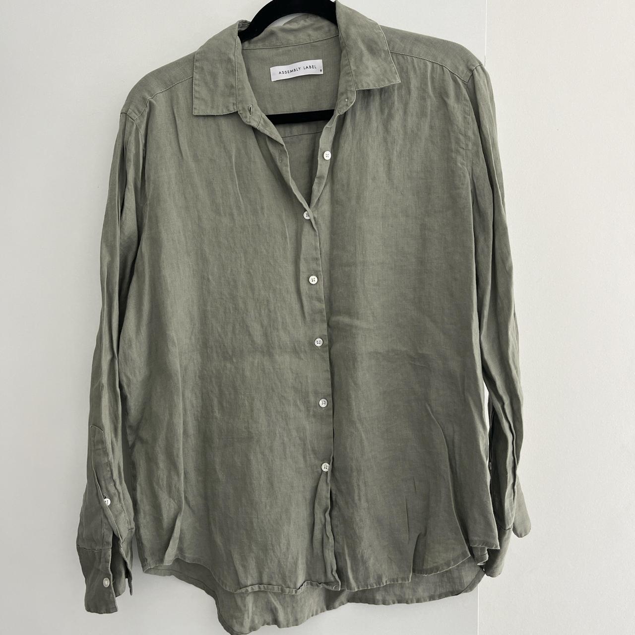 Assembly Label sage green linen shirt size 8 - Depop