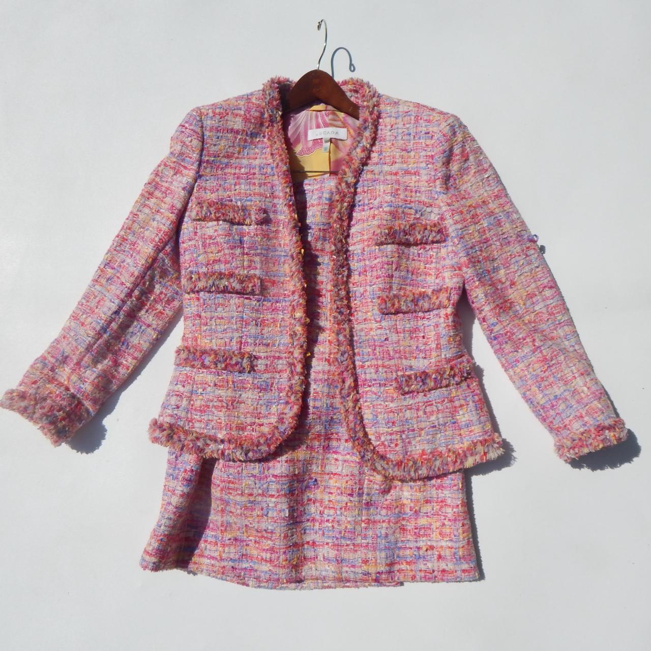 Super cheerful rainbow bouclé tweed jacket and Depop