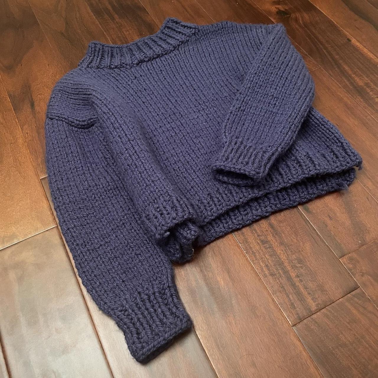 Knitted Navy Blue Sweater — HANDMADE by me — - Crew... - Depop