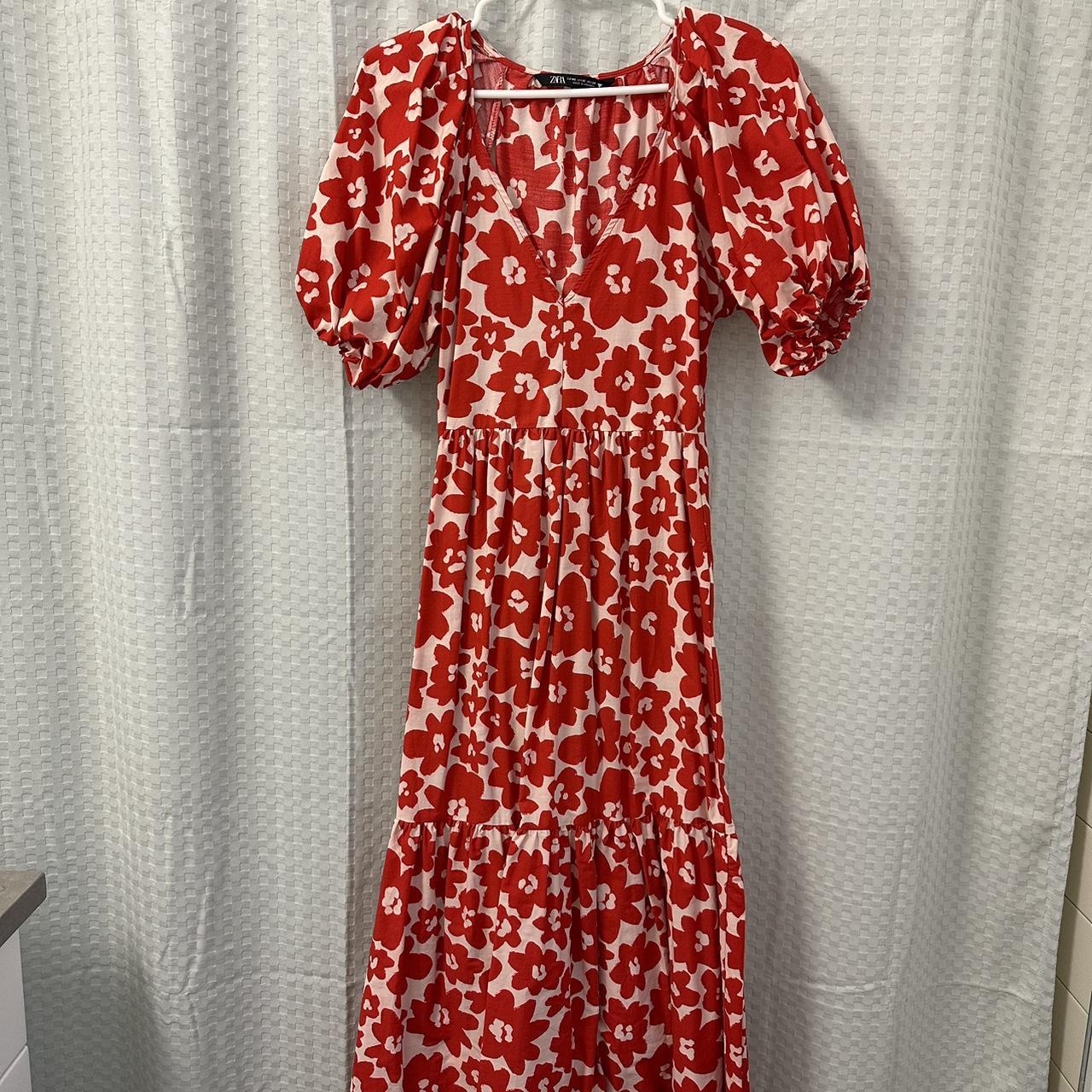 Zara Women's Red and White Dress | Depop