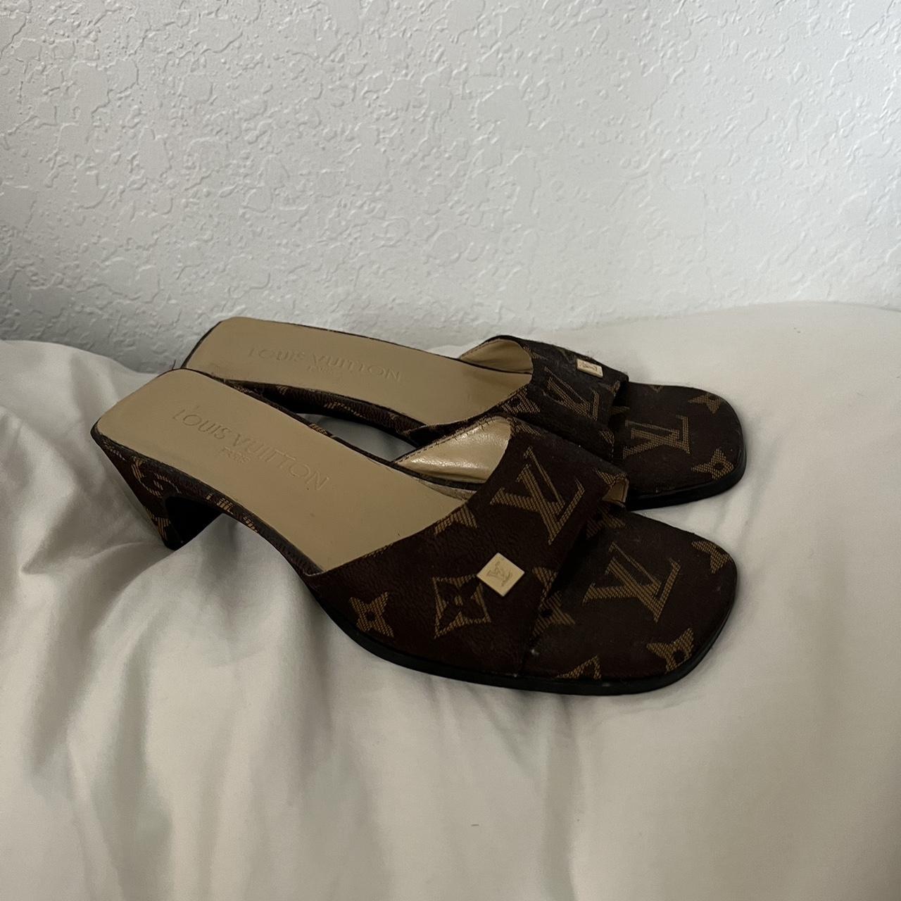 Louis Vuitton camel color sandals in size 7. Chunky - Depop