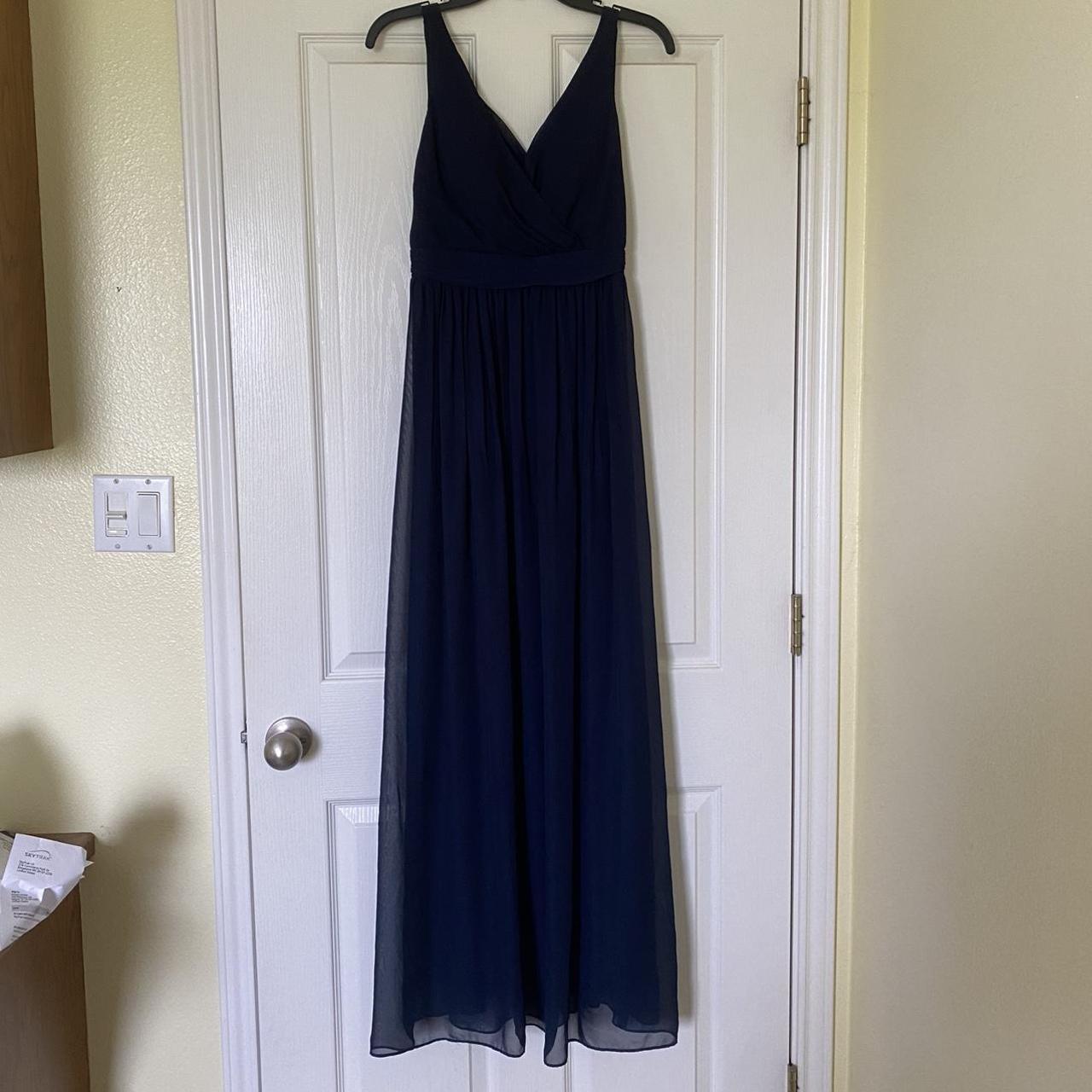 Adrianna Papell Women's Navy and Blue Dress | Depop