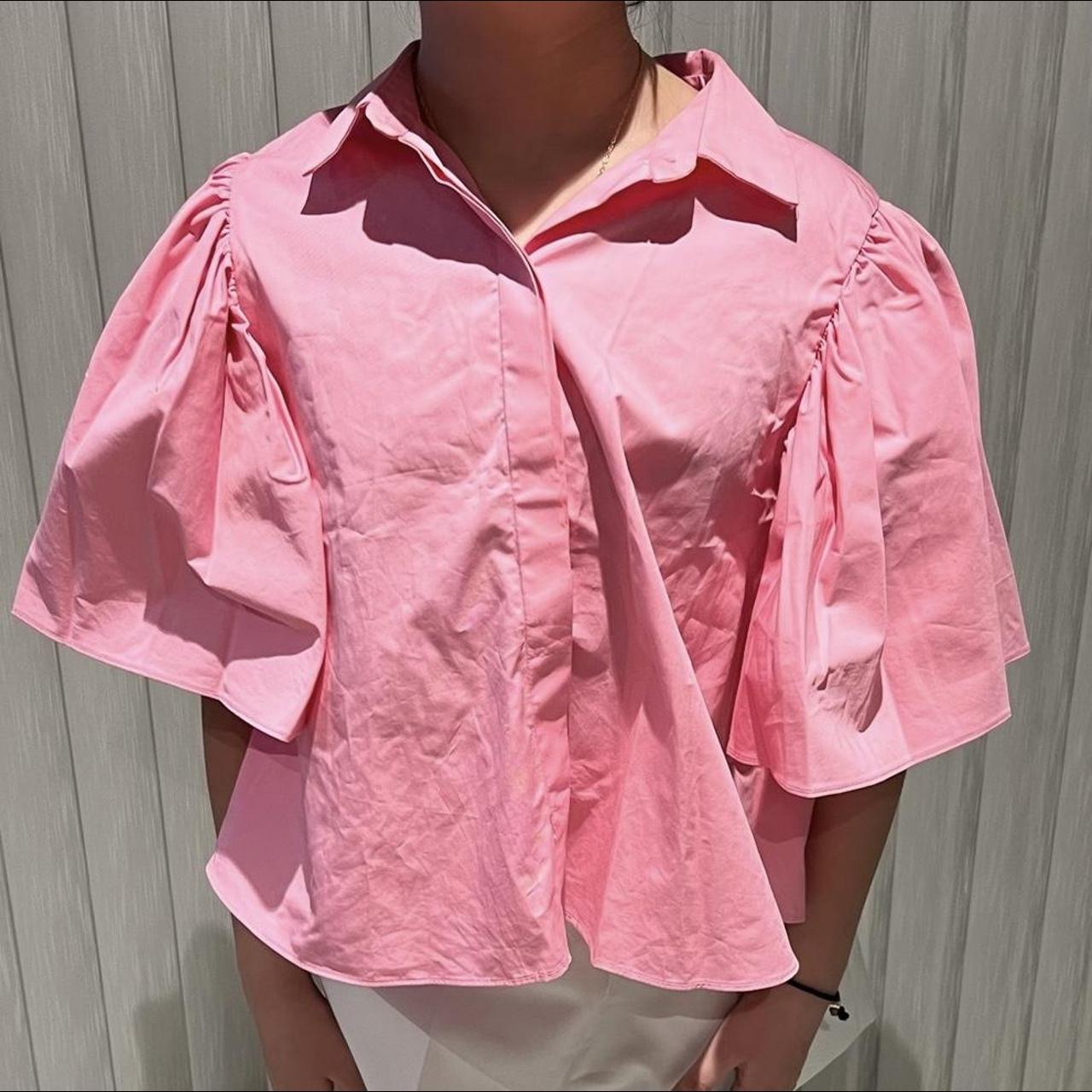 Bubblegum pink Zara cropped button up This is a... Depop