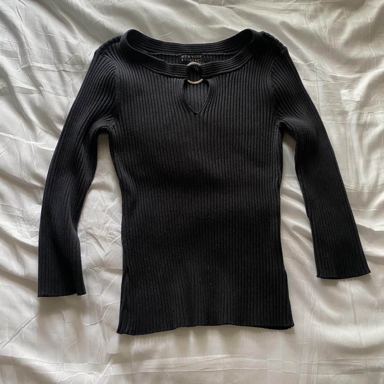 Unique black ribbed classy top -marked bebe for... - Depop