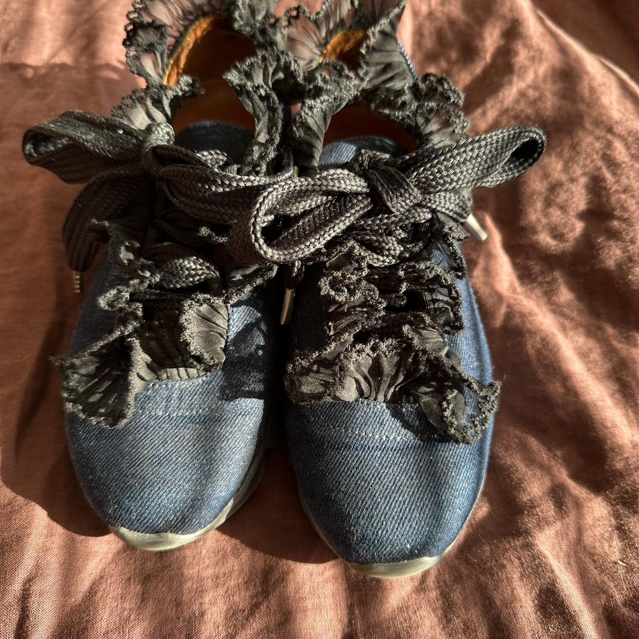 Gør livet bad sandaler Gently worn Ganni denim sneakers with lace detail.... - Depop