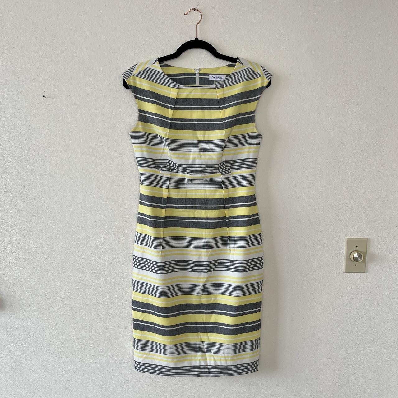 Calvin Klein Women's Yellow and Grey Dress | Depop