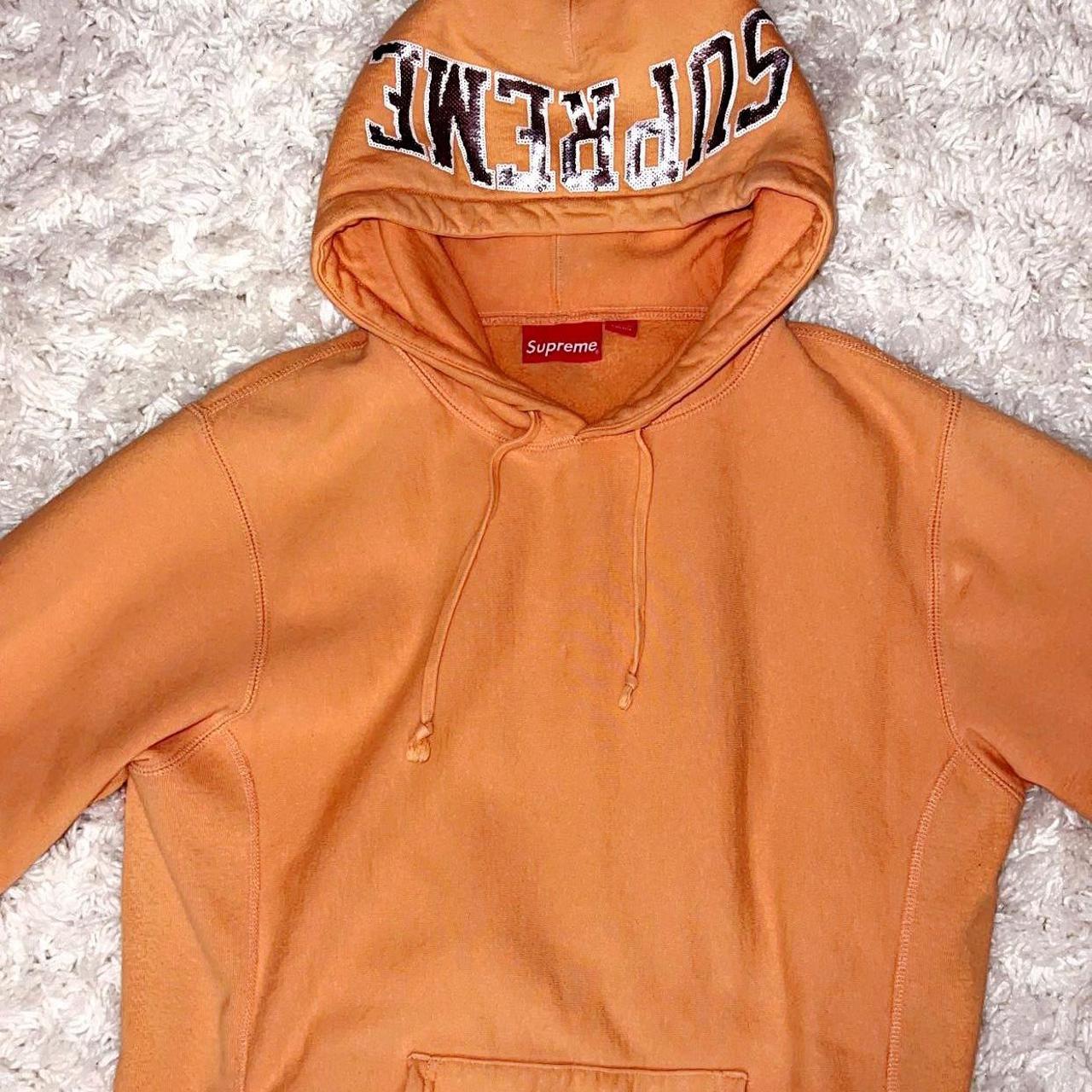SUPREME SEQUIN ARC HOODED SWEATSHIRT COLOR ORANGE... Depop