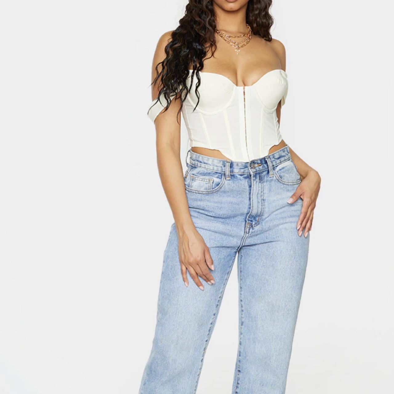 Pretty Little Thing Hook and Eye Corset Blue Denim crop top size
