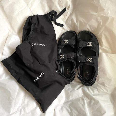 Chanel strappy black patent leather mid heel sandals - Depop