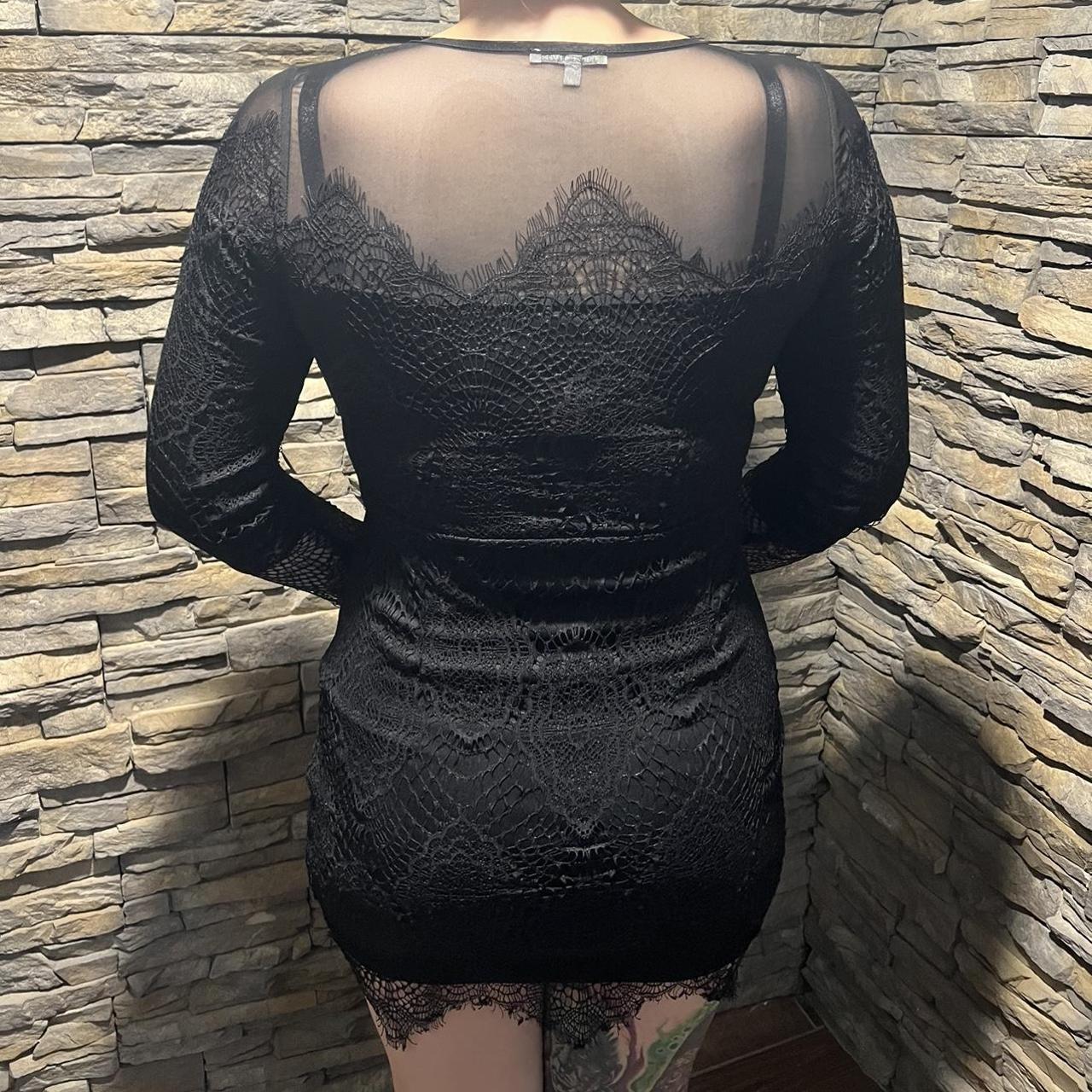 Mesh And Lace Three Quarter Sleeve Black Dress Depop