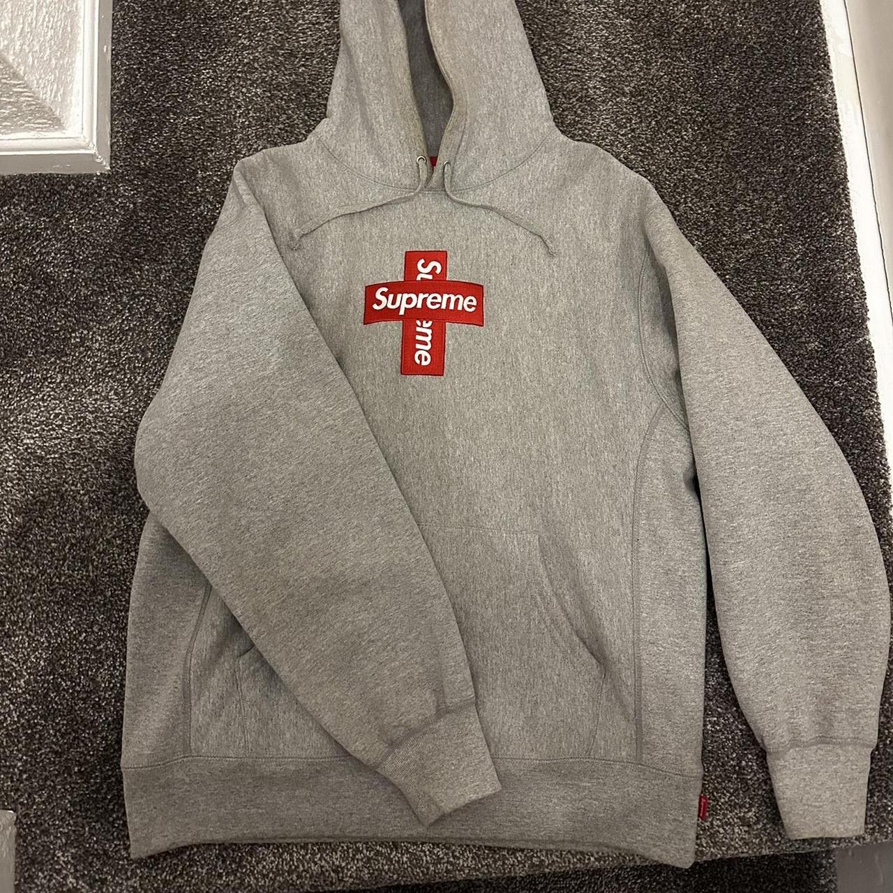 Grey Suprem cross bogo cross box logo hoodie Size... - Depop