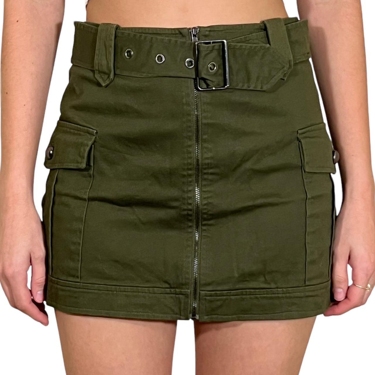 Women's Green and Khaki Skirt Depop