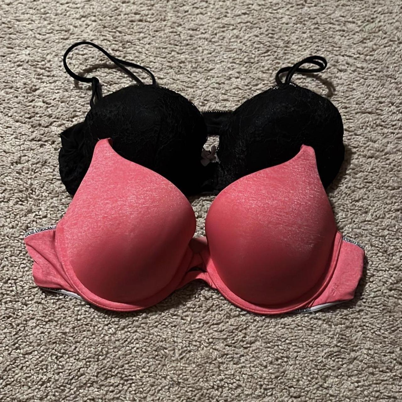 Victoria's Secret Padded Black and Pink Bra - Depop
