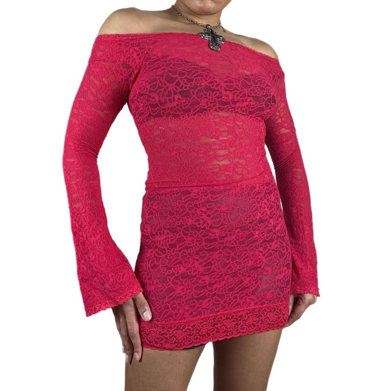 Sexy Red Lace Mini Dress Off The Shoulder Fitted Depop