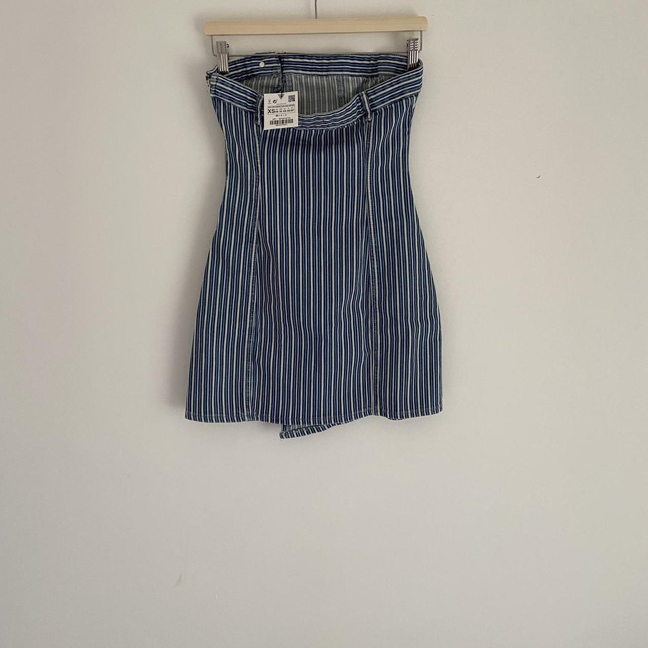 Zara strapless mini denim dress size xs. denimdress... Depop