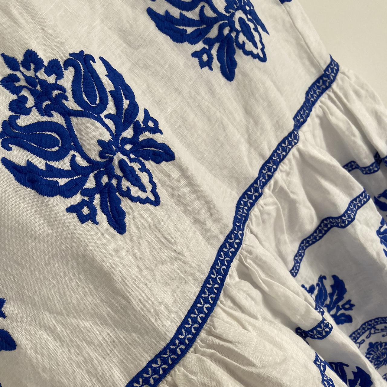 Zara blue and white embroidered linen midi Depop