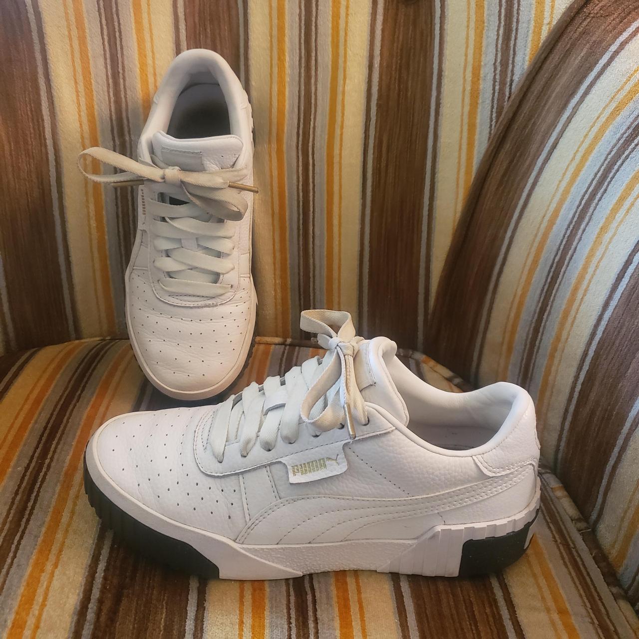 Women's White and Navy Puma Sneakers In great... - Depop