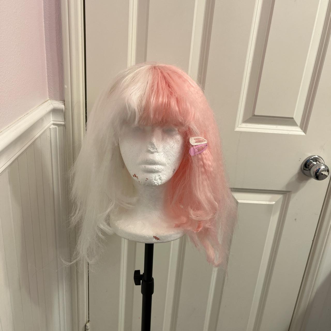 Pink and white split dye wig (Wig head not included) Depop