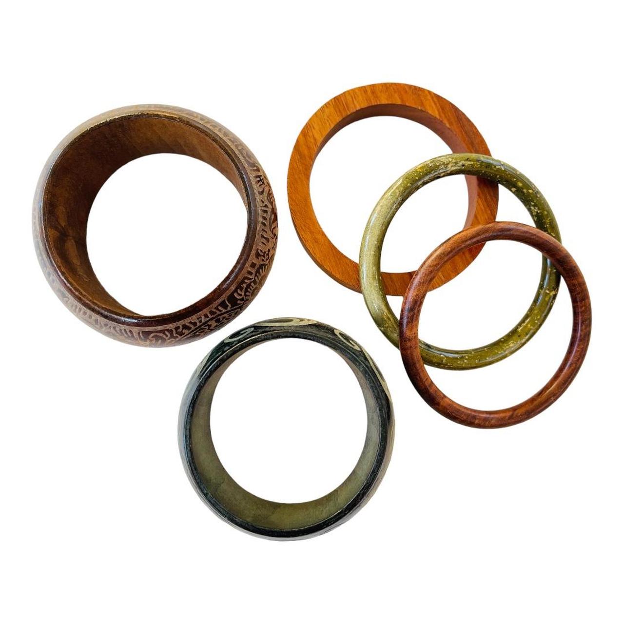 5 Earthy Wooden & Green Tones Bangle Bracelets... Depop