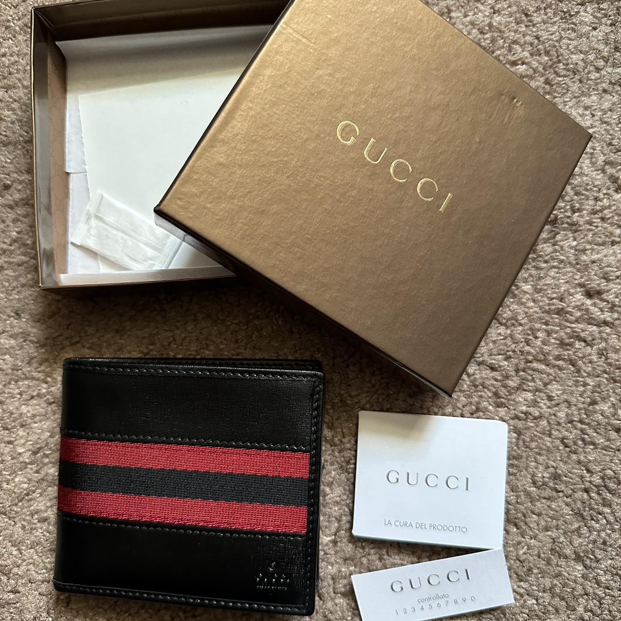 Gucci black calf leather wallet with red and black Depop