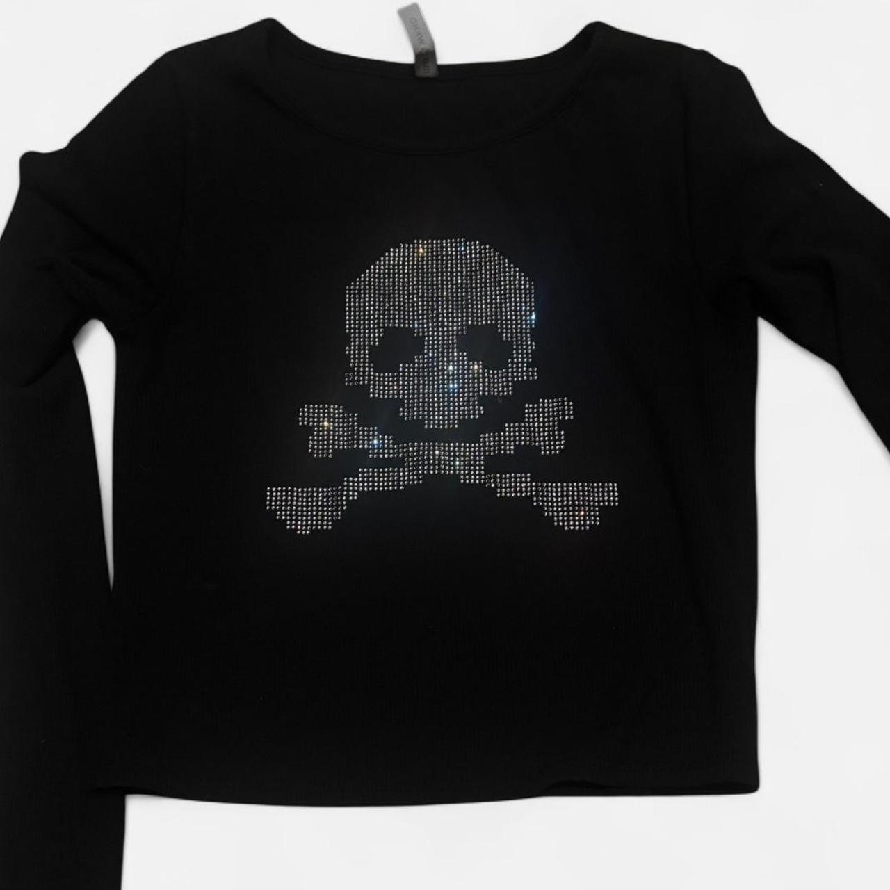 Black long sleeve rhinestone skull shirt #goth #punk | Depop