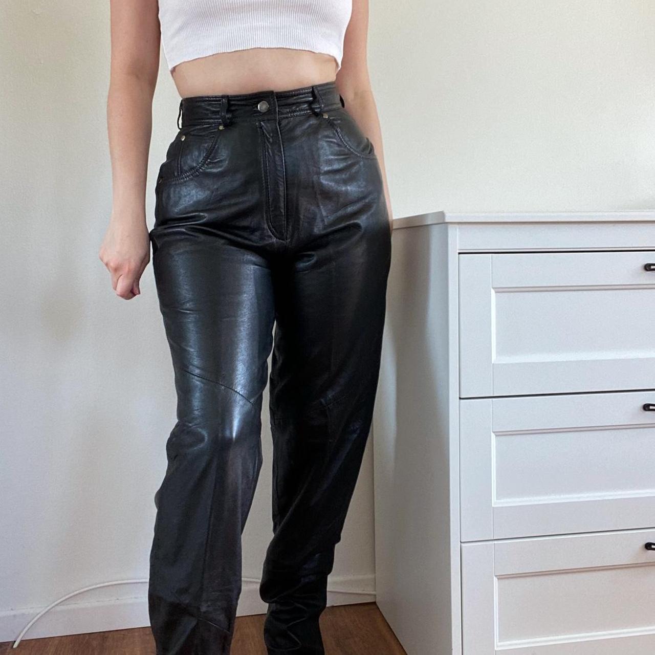 Vintage leather pants. High waisted. Genuine... - Depop