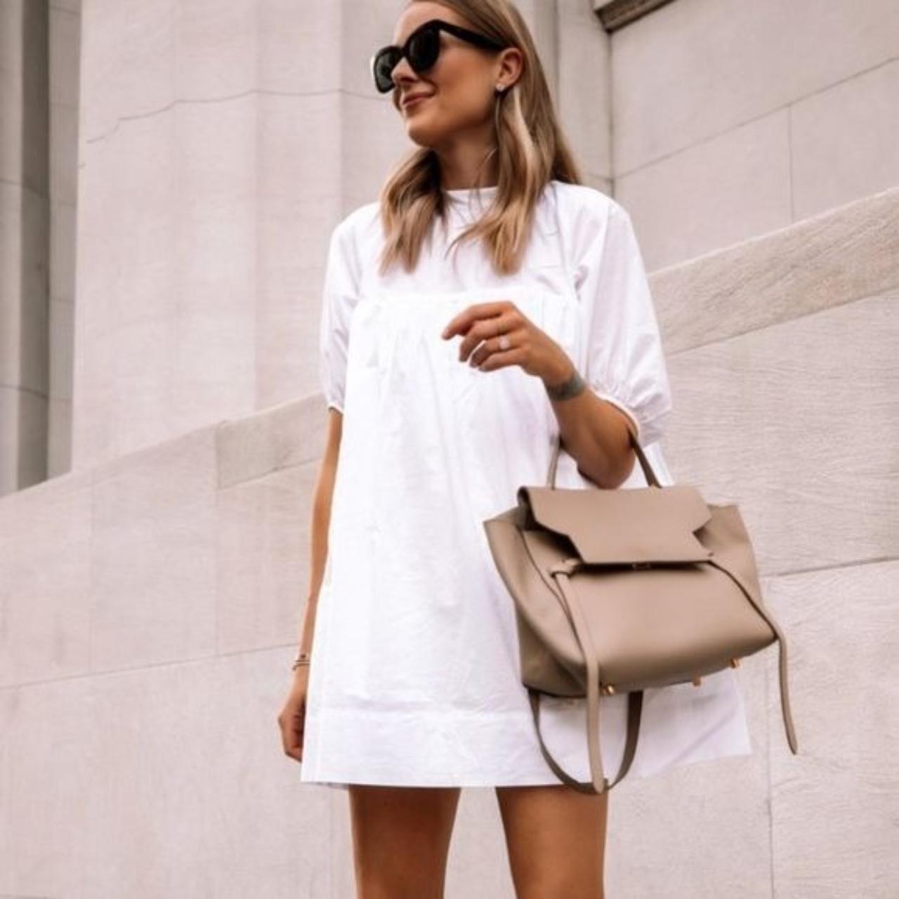 Everlane The Shirred Mini Dress Size XXS White Yoke... - Depop