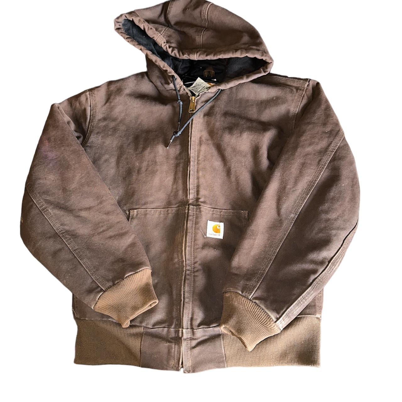 Carhartt Dark Brown Hooded Jacket Size Mens... - Depop